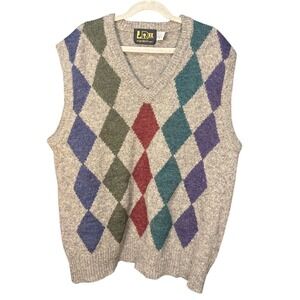 Le Roy Y2K Argyle Sweater Vest Vintage Wool Blend Medium Preowned‎ Classic